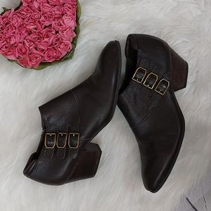 Franco Sarto brown leather triple buckle booties Size 9